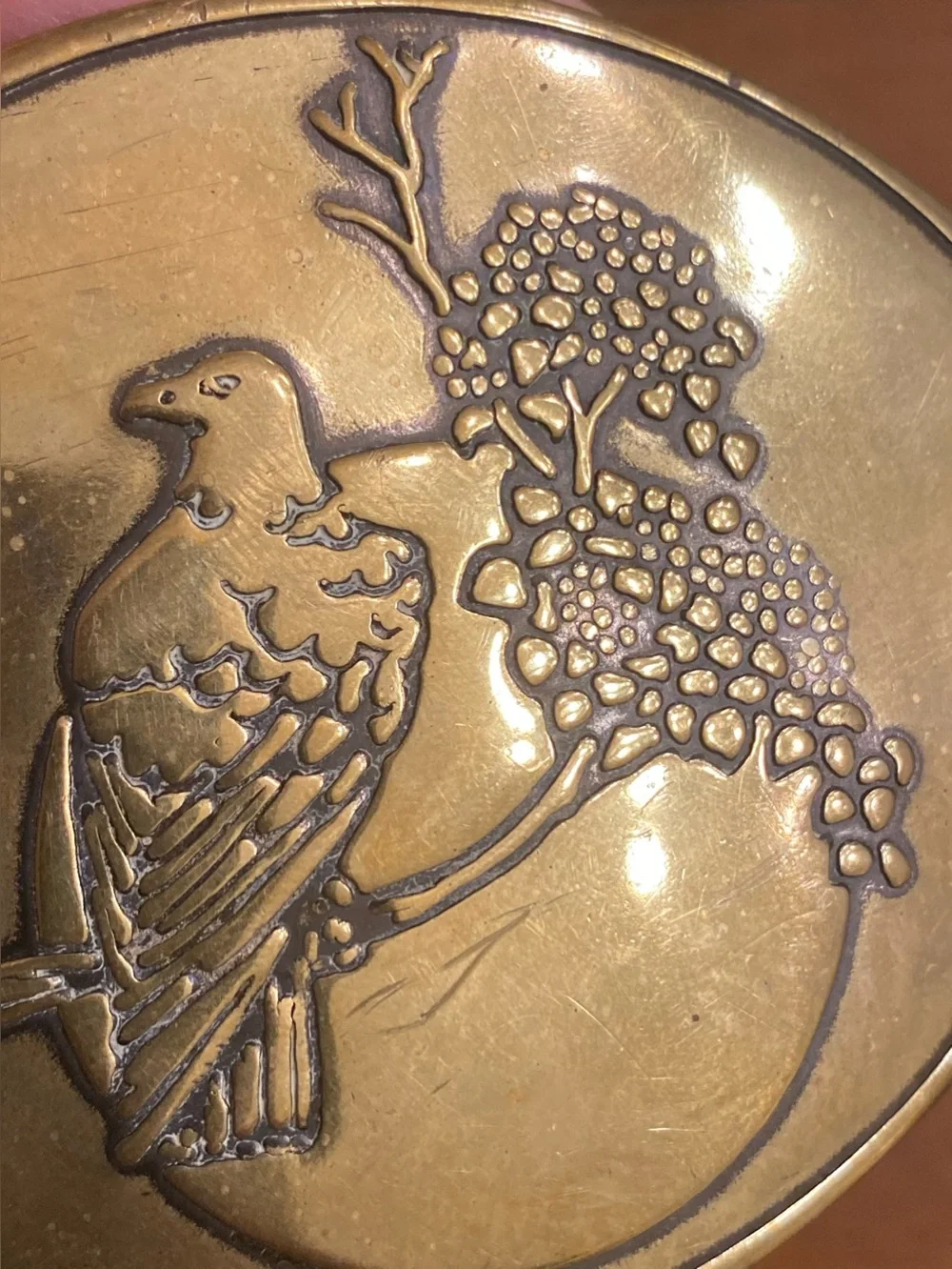 Vtg 1970s Solid Brass Etched Eagle Sunset Branch Belt Buckle